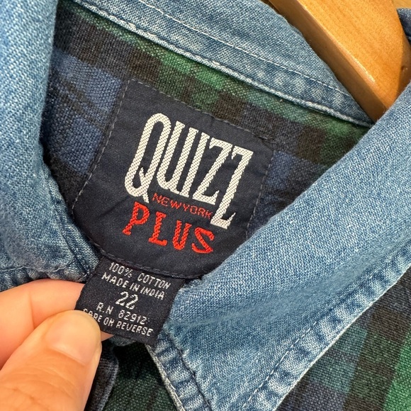 Vintage Quizz New York Plus Cotton Plaid/Chambray Floating Buttondown / 22 - Picture 5 of 11